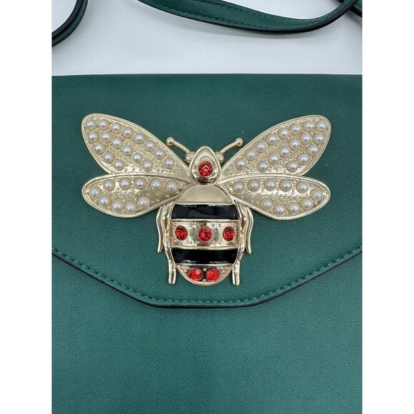 Bumble Bee Purse Shoulder Bag Green Queen Embellished Faux Pearl Rhinestone - Picture 5 of 12